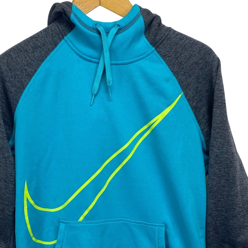 Nike Therma FIT Hoodie Women's Medium Blue Gray Long Sleeve Pullover Thumb Hole